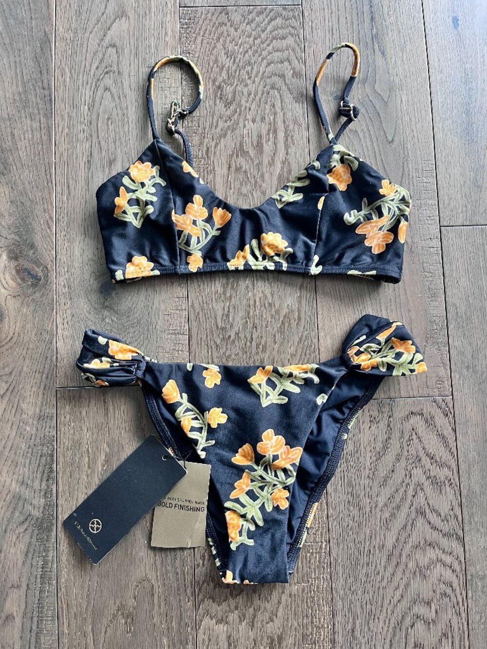 ViX Black Floral Bikini Set Two Piece Swimwear Women Irregular Size See Desc